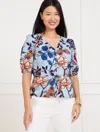 Talbots Plus Petite - Tie Waist Peplum Top - Verdant Botanical - Blue Majesty/bluebell - 2x - 100% Cotton Ta