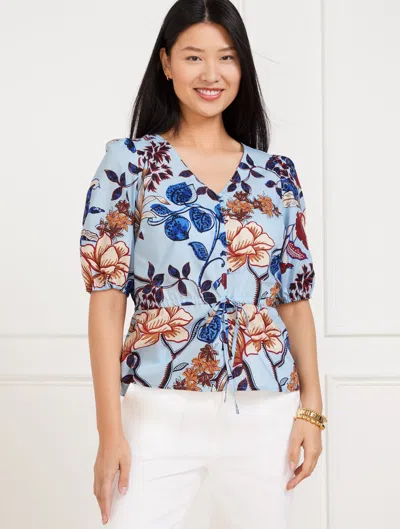 Talbots Plus Petite - Tie Waist Peplum Top - Verdant Botanical - Blue Majesty/bluebell - 2x - 100% Cotton Ta