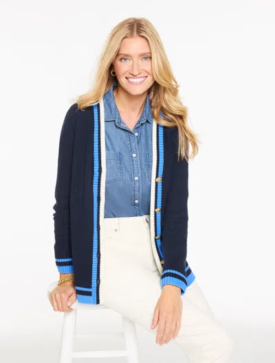 Talbots Plus Petite - Tipped Girlfriend Cardigan Sweater - Indigo/shore Blue - X  In Multi