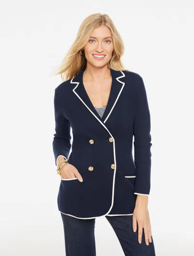 Talbots Plus Petite - Tipped Sweater Blazer - Indigo/ivory - 2x
