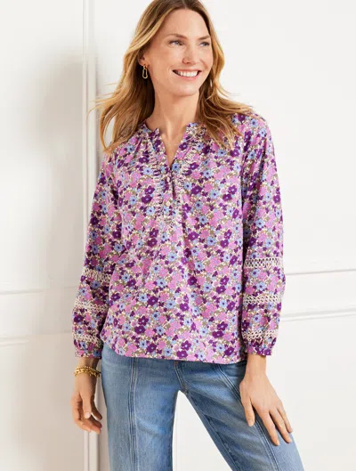 Talbots Plus Size - Tossed Ditsy Embroidered Top - Ivory/pink Rouge - X  In Ivory,pink Rouge