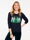 Talbots Plus Petite - Tree Crewneck Sweater Pullover - Indigo - X  In Blue