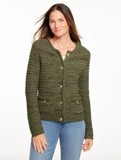 Talbots Plus Petite - Tuck Stitch Crewneck Cardigan Sweater - Oak Moss - 3x