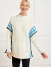 Talbots Plus Petite - Turtleneck Poncho - Wintery Geo - Ivory/bold Blue - 3x  In Ivory,bold Blue
