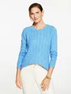 Talbots Plus Petite - Tweed Cable Knit Crewneck Sweater - Enchanted Blue Heather - 3x