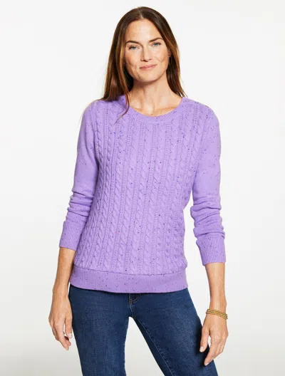 Talbots Plus Petite - Tweed Cable Knit Crewneck Sweater - New Winter Plum Tweed - 1x  In Purple