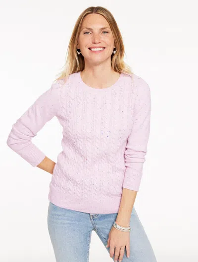 Talbots Plus Petite - Tweed Cable Knit Crewneck Sweater - Pale Rose Heather - 3x  In Pink