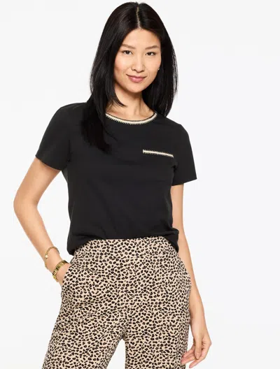 Talbots Plus Petite - Tweed Trim Pocket Crewneck T-shirt - Black - 3x