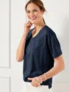 Talbots Plus Petite - V-neck Boxy T-shirt - Blue - 1x