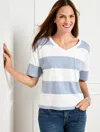 Talbots Plus Petite - V-neck Boxy T-shirt - Quince Stripe - Blue Sky Heather/white - 2x  In Blue Sky Heather,white