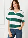 Talbots Plus Petite - V-neck Boxy T-shirt - Quince Stripe - Heritage Green/white - 3x  In Heritage Green,white