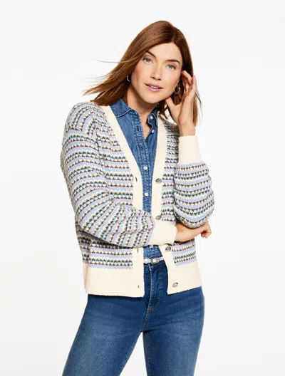 Talbots Plus Petite - V-neck Cardigan Sweater - Breezy Stripe - Ivory - 3x  In Multi