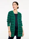 Talbots Plus Petite - V-neck Cardigan Sweater - Jolly Stripe - Lush Green - 1x  In Green
