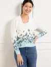 Talbots Plus Petite - V-neck Cardigan Sweater - Pencil Butterfly - Blue Ice/heritage Green - 3x  In Blue Ice,heritage Green