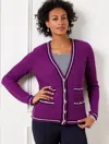 Talbots Plus Petite - V-neck Cardigan Sweater - Texture Stripe - Mulberry Wine - 3x - 100% Cotton  In Mulberry Wine