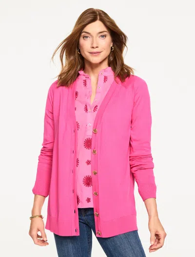Talbots Plus Petite - V-neck Girlfriend Cardigan Sweater - Bright Pink - 3x