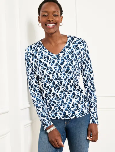 Talbots Misses - V-neck Pullover Sweater - Batik Foulard - White/indigo - Medium  In White,indigo