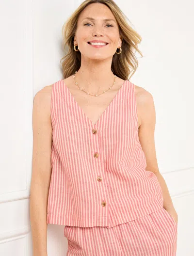 Talbots Plus Size - V-neck Shell Sweater - Tonal Stripe - Hot Coral/coral Sand - 3x  In Hot Coral,coral Sand