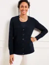 Talbots Plus Petite - V-neck Pointelle Girlfriend Cardigan Sweater - Blue - 2x - 100% Cotton  In Blue