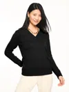 Talbots Plus Petite - V-neck Sweater - Black - 1x