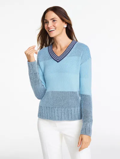 Talbots Plus Petite - V-neck Sweater - Ombrã© Stripe - Indigo - 3x  In Purple
