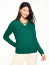 Talbots Plus Petite - V-neck Sweater - Pine Grove - X  In Green