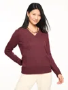 Talbots Plus Petite - V-neck Sweater - Rich Burgundy - 1x