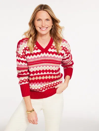 Talbots Plus Petite - V-neck Sweater - Twilight Fair Isle - Red - 3x