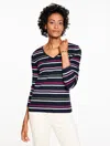Talbots Plus Petite - V-neck T-shirt - Chelsea Stripe - Indigo/rose - 3x - 100% Cotton