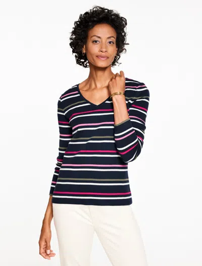 Talbots Plus Petite - V-neck T-shirt - Chelsea Stripe - Indigo/rose - 3x - 100% Cotton