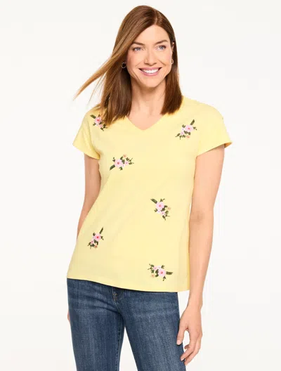 Talbots Plus Petite - V-neck T-shirt - Picnic Floral - Daisy - X - 100% Cotton  In Yellow