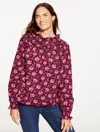 Talbots Plus Petite - Velvet Trim Smocked Top - Luminous Floral - Rich Burgundy - 3x