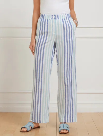 Talbots Plus Size - Washed Linen Wide Leg Pants - Playful Stripe - Royal Blue - 3x