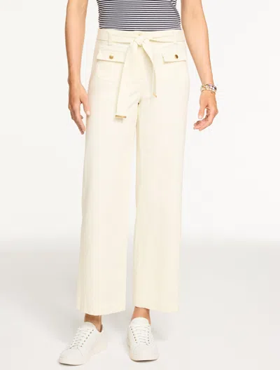Talbots Plus Petite - Wide Ankle Belted Twill Pants - Ivory - 22  In White