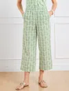 Talbots Plus Petite - Wide Crop Patch Pocket Washed Linen Pants - Pretty Medallion - White/olive Grove - 1x 