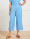Talbots Plus Petite - Wide Crop Pull-on Washed Linen Pants - Cross Dyed - Blue/white - 3x  In Blue,white