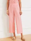 Talbots Plus Petite - Wide Crop Pull-on Washed Linen Pants - Tonal Stripe - Hot Coral/coral Sand - 3x Talbot In Hot Coral,coral Sand