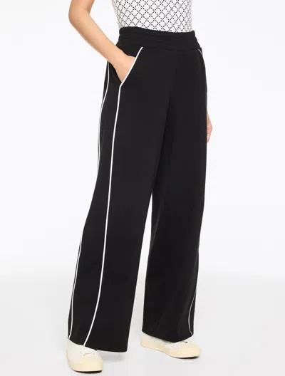 Talbots Plus Petite - Wide Leg Piped Piquã© Track Pants - Black - 3x