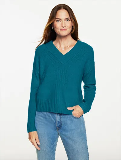 Talbots Plus Petite - Wool Blend V-neck Sweater - Blue Sruce - 3x  In Green