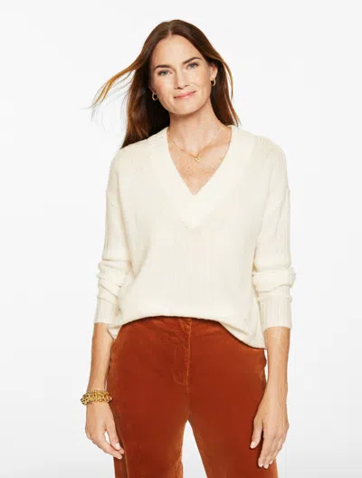 Talbots Plus Petite - Wool Blend V-neck Sweater - Ivory - 3x  In Neutral