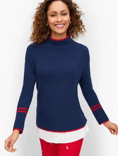 Talbots Plus Petite - Woven Hem Sweater - Ink/bright Apple - X  In Ink,bright Apple