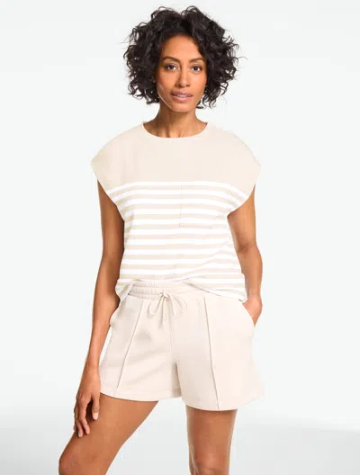 Talbots Plus Petite - Airknit Stretch Crewneck Pocket T-shirt - Stripe - Oat/white - 2x