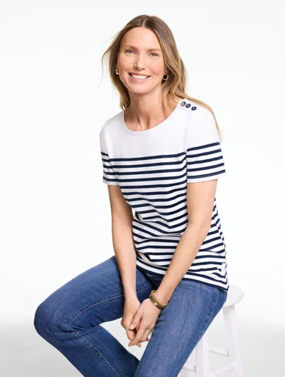 Talbots Plus Petite - Authentic  T-shirt - Bayside Stripe - White/indigo - 2x - 100% Cotton In Multi