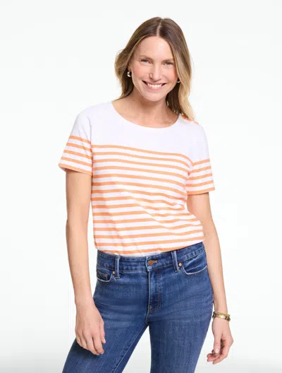 Talbots Plus Petite - Authentic  T-shirt - Bayside Stripe - White/nectarine - 2x - 100% Cotton