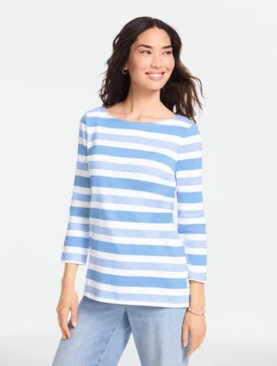 Talbots Plus Petite - Authentic  T-shirt - Delila Stripe - White/vista Blue - 3x - 100% Cotton