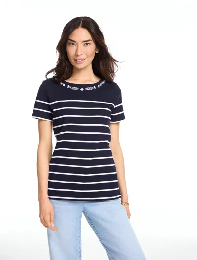 Talbots Plus Petite - Authentic  T-shirt - Simple Sardines - Indigo/white - 1x - 100% Cotton In Multi