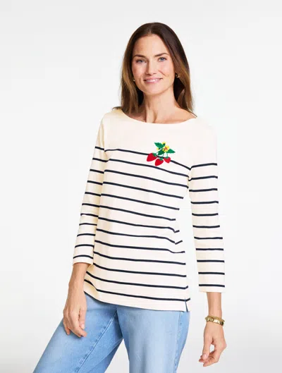 Talbots Plus Petite - Authentic  T-shirt - Strawberry Patch - Ivory/indigo - X - 100% Cotton