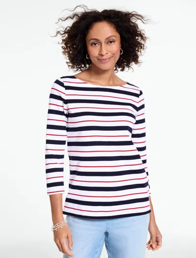Talbots Plus Petite - Authentic  T-shirt - Tidepool Stripe - White - 3x - 100% Cotton