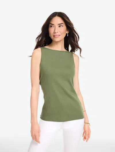 Talbots Plus Petite - Bateau Neck Sleeveless Tank Top - Solids - Olive Leaf - 3x  In Green