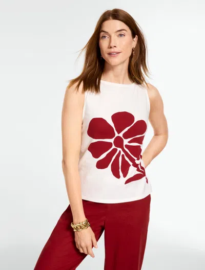 Talbots Plus Petite - Bateau Neck Tank Top - Abstract Floral - Ivory/sangria - 2x